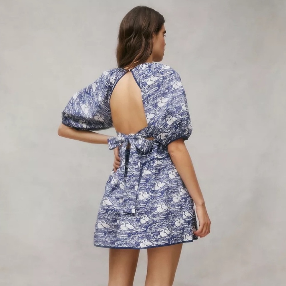 Urban Outfitters & Laura Ashley baby doll puff sleeves swan dress